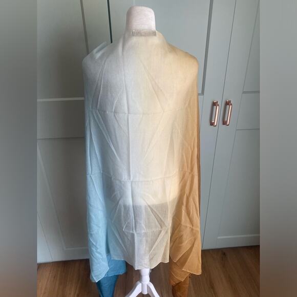 Hermes Ombre Gadient Large Shawl Blue Orange cashmere silk - Picture 4 of 12